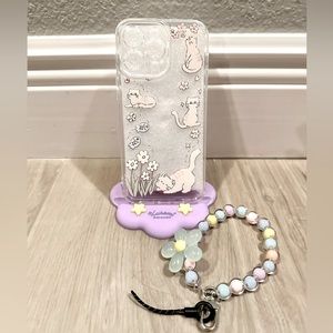 Cats & Flowers Silicone Soft iPhone Case With Lanyard